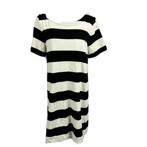 J.Crew cream black striped short sleeve shirt dress size m cotton